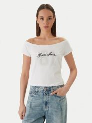 Guess Jeans T-Shirt W6GI07 J1314 Biały Regular Fit. Białe t-shirty damskie Guess Jeans, xxl, z aplikacjami, z bawełny, bez kołnierzyka, bez ramiączek. Za 139.99 zł.