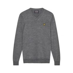 Sweter z dekoltem w kształcie litery V Lyle & Scott. Szare swetry męskie LYLE AND SCOTT, bez wzorów, eleganckie, bez kołnierzyka, bez ramiączek. Za 410.45 zł.
