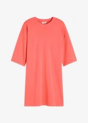 Sukienka T-shirtowa oversize z grubej bawełny organicznej. Czerwone sukienki damskie bonprix, bez wzorów, z bawełny, bez kołnierzyka, bez ramiączek, oversize. Za 37.99 zł.