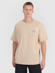 4F T-shirt oversize z nadrukiem męski - beżowy XL. Brązowe t-shirty męskie 4F, m, bez wzorów, z bawełny, bez kołnierzyka, bez ramiączek. Za 69.99 zł.