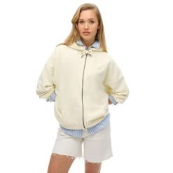 Damska bluza z kapturem zapinana na zamek Superdry Studios. Białe bluzy damskie Superdry, bez wzorów, bez ramiączek, z kapturem. Za 343.30 zł.