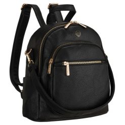 Mały plecak damski czarny ze skóry ekologicznej 2w1 listonoska na ramię modny miejski Peterson PTN MBP-01-F19. Czarne plecaki damskie Peterson, bez wzorów, ze skóry ekologicznej. Za 87.99 zł.