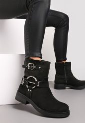 Czarne Botki Biker z Klamerkami Noli. Czarne botki damskie Renee, bez wzorów, bez obcasa, na płaskiej podeszwie, bez zapięcia. Za 159.99 zł.