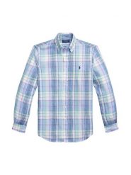 Polo Ralph Lauren Koszula 710B16705002 Niebieski Regular Fit. Niebieskie koszule męskie Polo Ralph Lauren, m, bez wzorów, ze lnu, bez kołnierzyka, bez ramiączek. Za 657.99 zł.