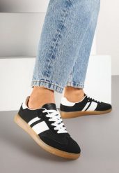 Czarne Sneakersy Tenisówki z Ozdobnymi Paskami Nelidi. Czarne trampki i tenisówki damskie Born2be, bez wzorów, z jeansu, bez zapięcia. Za 69.99 zł.