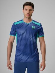 4F Koszulka piłkarska regular szybkoschnąca męska - denim L. Niebieskie koszulki sportowe męskie 4F, l, bez wzorów, z denimu, bez kołnierzyka, bez ramiączek. Za 129.99 zł.