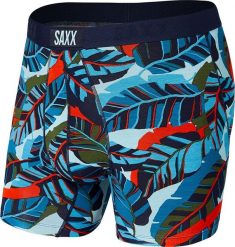 SAXX Bokserki męskie szybkoschnące SAXX VIBE Boxer Brief liście - niebieskie S. Niebieskie bokserki męskie Saxx, bez wzorów. Za 103.99 zł.