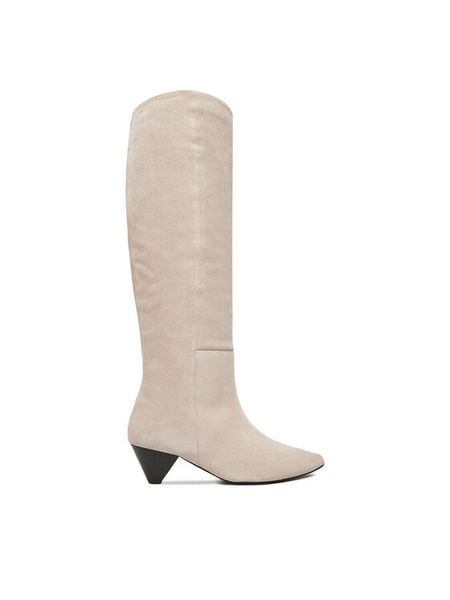 Badura Kozaki EO-APRIL-123433 Szary. Szare kozaki damskie Badura, bez wzorów, ze skóry, bez obcasa, na słupku, bez zapięcia. Za 649.99 zł.