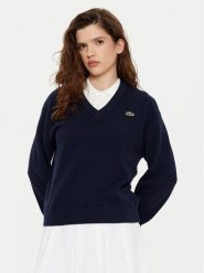Lacoste Sweter AF5622 Granatowy Regular Fit. Niebieskie swetry nierozpinane damskie Lacoste, bez wzorów, z bawełny, bez kołnierzyka, bez ramiączek. Za 359.99 zł.