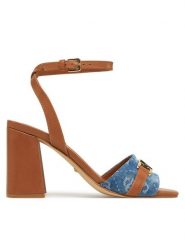 Guess Sandały FLJGR2 FAL03 Niebieski. Niebieskie sandały damskie Guess, z aplikacjami, z materiału, bez obcasa, na słupku, bez zapięcia. Za 429.99 zł.