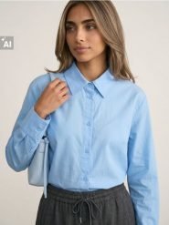 Bawełniana koszula basic - błękitny. Niebieskie koszule damskie Sinsay, l, bez wzorów, z bawełny, bez kołnierzyka, bez ramiączek. Za 49.99 zł.