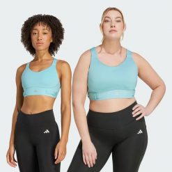 Biustonosz FastImpact Luxe Run High-Support. Zielone bielizna sportowa damska Adidas, plus size, bez wzorów, z materiału. Za 349.00 zł.