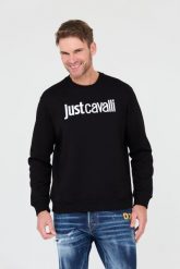 JUST CAVALLI Czarna bluza R Logo. Czarne bluzy męskie Just Cavalli, m, bez wzorów, bez ramiączek, bez kaptura. W wyprzedaży za 499.99 zł.