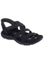 Sandały damskie Skechers Reggae Slim Stretch Flex. Czarne sandały damskie Skechers, bez wzorów, z materiału, bez obcasa, bez zapięcia. Za 306.20 zł.
