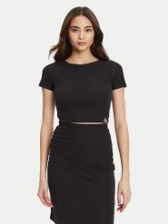 Guess T-Shirt W5YP14 KAQL2 Czarny Regular Fit. Czarne t-shirty damskie Guess, xxl, z aplikacjami, z syntetyku, bez kołnierzyka, bez ramiączek. Za 149.99 zł.