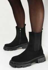 Czarne Botki Sztyblety na Grubej Podeszwie w Cyrkonie Nixe. Czarne botki damskie Born2be, bez wzorów, bez obcasa, na płaskiej podeszwie, bez zapięcia. Za 189.99 zł.