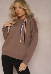 Brązowa Bawełniana Bluza z Sznurkami i Kapturem Tyche. Brązowe bluzy damskie Renee, bez wzorów, z bawełny, casualowe, bez ramiączek, z kapturem. Za 89.99 zł.