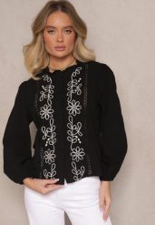 Czarna Koszula z Wiskozą Bawełną i Haftem Nalorielle. Czarne koszule damskie Renee, l, z aplikacjami, z bawełny, eleganckie, bez kołnierzyka, bez ramiączek. Za 79.99 zł.