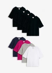 T-shirt (8 sztuk). Czarne t-shirty damskie bonprix, uniwersalny, bez wzorów, bez kołnierzyka, bez ramiączek. Za 111.92 zł.