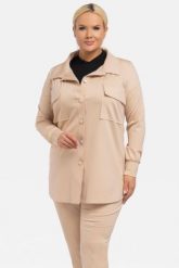 Koszula do kompletu dzianinowa rozpinana BELLA beżowa. Brązowe koszule damskie KARKO, s, bez wzorów, z dzianiny, eleganckie, bez kołnierzyka, bez ramiączek. Za 89.50 zł.