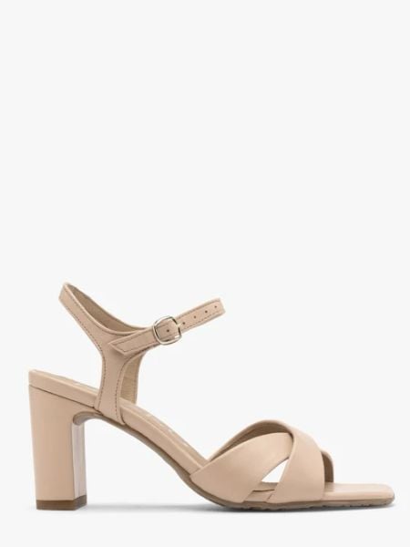 Jasnobeżowe sandały na obcasie. Brązowe sandały damskie Ryłko, bez wzorów, ze skóry, bez obcasa, na obcasie, bez zapięcia. W wyprzedaży za 229.99 zł.