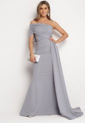 Jasnoszara Dopasowana Sukienka Maxi z Ozdobnym Trenem Iralia. Szare sukienki damskie Born2be, l, bez wzorów, bez kołnierzyka, bez ramiączek, maxi, dopasowane. Za 139.99 zł.