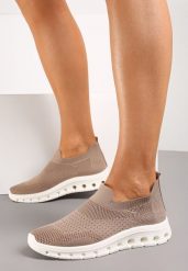 Ciemnobeżowe Wsuwane Buty Sportowe z Elastyczną Cholewką do Kostki Asigruna. Brązowe obuwie sportowe damskie Renee, bez wzorów, bez zapięcia. Za 44.99 zł.