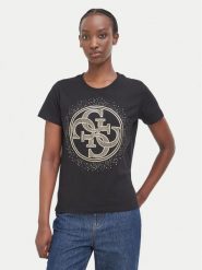 Guess T-Shirt W6BI30 K6051 Czarny Regular Fit. Czarne t-shirty damskie Guess, s, z aplikacjami, z bawełny, bez kołnierzyka, bez ramiączek. Za 214.99 zł.