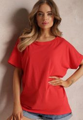 Czerwony Bawełniany T-shirt Oversize z Krótkim Rękawem i Dłuższym Tyłem Zanimara. Czerwone t-shirty damskie Renee, m, bez wzorów, z bawełny, bez kołnierzyka, bez ramiączek. Za 24.99 zł.