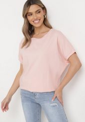Różowy T-shirt z Krótkimi Rękawami i Dłuższym Tyłem Cercisa. Czerwone t-shirty damskie Born2be, bez wzorów, z bawełny, klasyczne, bez kołnierzyka, bez ramiączek. Za 29.99 zł.