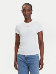 Tommy Jeans T-Shirt Script Label DW0DW21402 Biały Slim Fit. Białe t-shirty damskie Tommy Jeans, xl, bez wzorów, z bawełny, bez kołnierzyka, bez ramiączek. Za 109.99 zł.
