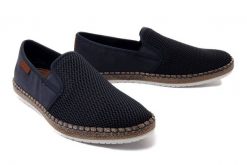 RIEKER B5265-14 blue, półbuty męskie. Niebieskie półbuty męskie Rieker, na lato, bez wzorów, bez obcasa, bez zapięcia. Za 319.90 zł.