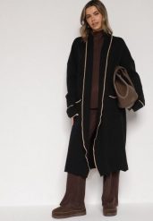 Czarny Długi Niezapinany Kardigan Ozdobiony Lamówką Veritusa. Czarne kardigany damskie Born2be, uniwersalny, bez wzorów, z jeansu, klasyczne, bez kołnierzyka. Za 119.99 zł.