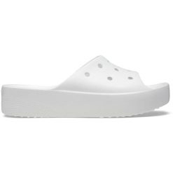Klapki plażowe damskie Crocs Classic Platform Slide. Białe klapki damskie Crocs, bez wzorów, sportowe, bez obcasa, bez zapięcia. Za 146.99 zł.
