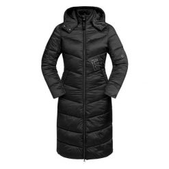 Lekki płaszcz jeździecki damski ELT Oslo. Czarne płaszcze damskie ELT, l, bez wzorów, z materiału, eleganckie, bez kołnierzyka, bez kaptura. Za 584.00 zł.