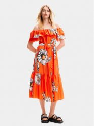 Desigual Sukienka letnia Georgeo 24SWVW02 Pomarańczowy Regular Fit. Brązowe sukienki damskie Desigual, na lato, m, bez wzorów, z bawełny, bez kołnierzyka, bez ramiączek. Za 389.99 zł.