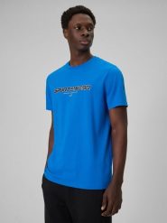 4F T-shirt regular z nadrukiem męski - niebieski S. Niebieskie t-shirty męskie 4F, m, bez wzorów, z bawełny, bez kołnierzyka, bez ramiączek. Za 69.99 zł.