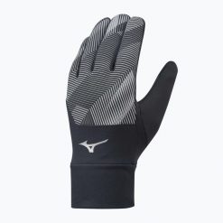 Rękawiczki do biegania Mizuno Windproof. Czarne rękawiczki męskie Mizuno, bez wzorów, z elastanu. Za 83.99 zł.