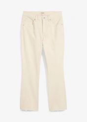 Jeansy flared, high waist, cropped. Niebieskie jeansy damskie bonprix, bez wzorów, z jeansu, z podwyższonym stanem, krótkie. Za 129.99 zł.