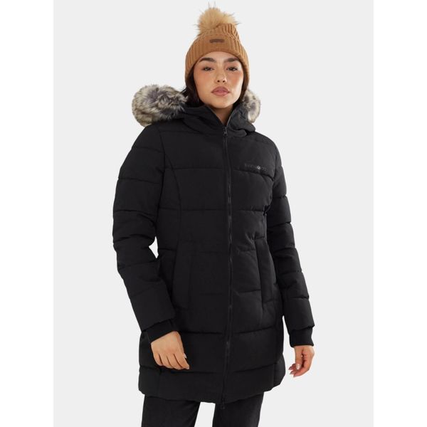 Płaszcz Zimowy Damski Fundango Melody. Czarne płaszcze damskie FUNDANGO, na zimę, bez wzorów, z puchu, eleganckie, bez kołnierzyka, bez kaptura. Za 599.90 zł.