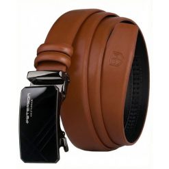 Pasek męski w jasnobrązowym kolorze wykonany ze skóry naturalnej z automatyczną, czarną klamrą Peterson PTN A014-AB TAN. Brązowe paski męskie Peterson, ze skóry, eleganckie. Za 59.99 zł.