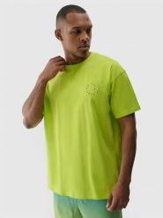 4F T-shirt oversize z nadrukiem męski - zielony M. Zielone t-shirty męskie 4F, m, bez wzorów, z bawełny, bez kołnierzyka, bez ramiączek. W wyprzedaży za 39.99 zł.
