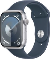 Smartwatch Apple Watch 9 45mm GPS Silver Alu Sport M/L Niebieski (MR9E3QI/A). Niebieskie zegarki smartwatch Apple, bez wzorów. Za 1,891.76 zł.