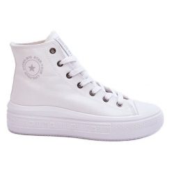 Damskie Wysokie Trampki Materiałowe Big Star LL274A183 Białe. Białe trampki i tenisówki damskie bez wzorów, z materiału, bez zapięcia. Za 246.96 zł.