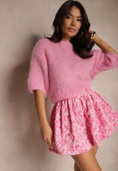 Różowa Tłoczona Spódnica w Stylu Bombki Valretis. Czerwone spódnice damskie Renee, na co dzień, l, bez wzorów, eleganckie, mini, bombki. Za 84.99 zł.