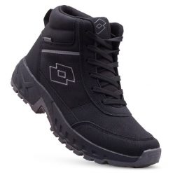 Buty zimowe męskie LOTTO EVEDAL MID. Czarne buty sportowe męskie Lotto, na zimę, bez wzorów, bez zapięcia. W wyprzedaży za 119.00 zł.