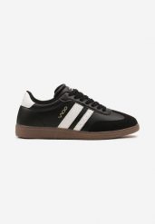 Czarne Płaskie Klasyczne Buty Sportowe Sneakersy ze Sznurowaniem z Ozdobnym Noskiem i Paskami Timaela. Czarne buty sportowe męskie Born2be, z aplikacjami, z jeansu, bez zapięcia. Za 119.99 zł.