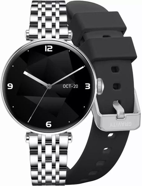 Smartwatch Gravity Smartwatch Srebrny Czarny 2 Paski GT26-9. Czarne zegarki smartwatch Gravity, bez wzorów. Za 158.82 zł.