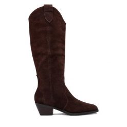 Kozaki Badura. Brązowe kozaki damskie Badura, bez wzorów, bez obcasa, na słupku, bez zapięcia. Za 549.99 zł.