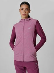 4F Bluza do biegania regular z kapturem damska - fioletowa XS. Fioletowe bluzy damskie 4F, s, bez wzorów, z materiału, klasyczne, bez ramiączek, z kapturem. Za 299.99 zł.